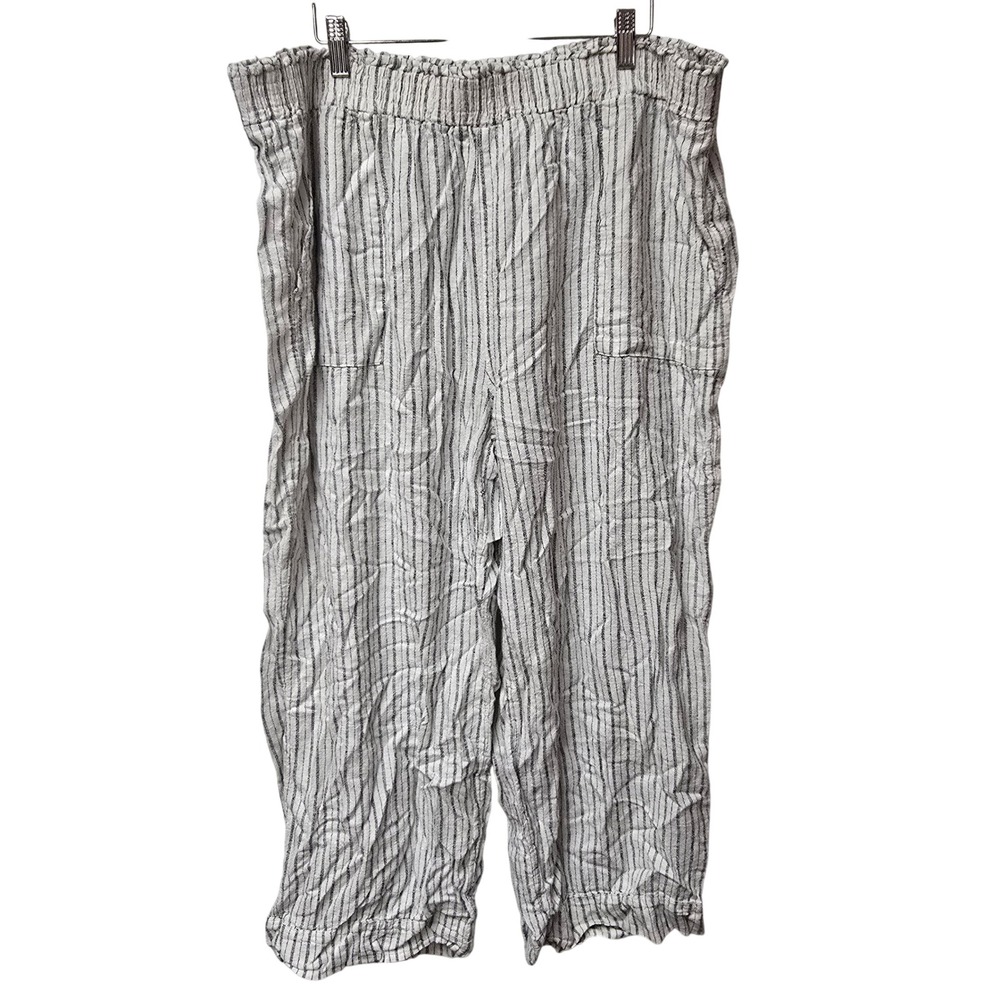 Time Tru Women XXL 20 Striped Linen Blend Beach Pants‎ Smocked Waist White Black